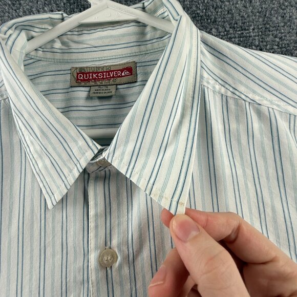 Quiksilver Short Sleeve Cotton Polyester XL Point Striped Blue Button Up Pocket - Picture 14 of 16